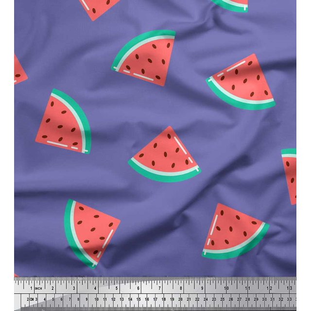 Soimoi Purple Poly Georgette Fabric Watermelon Fruits Print Fabric by Yard 42 Inch Wide
