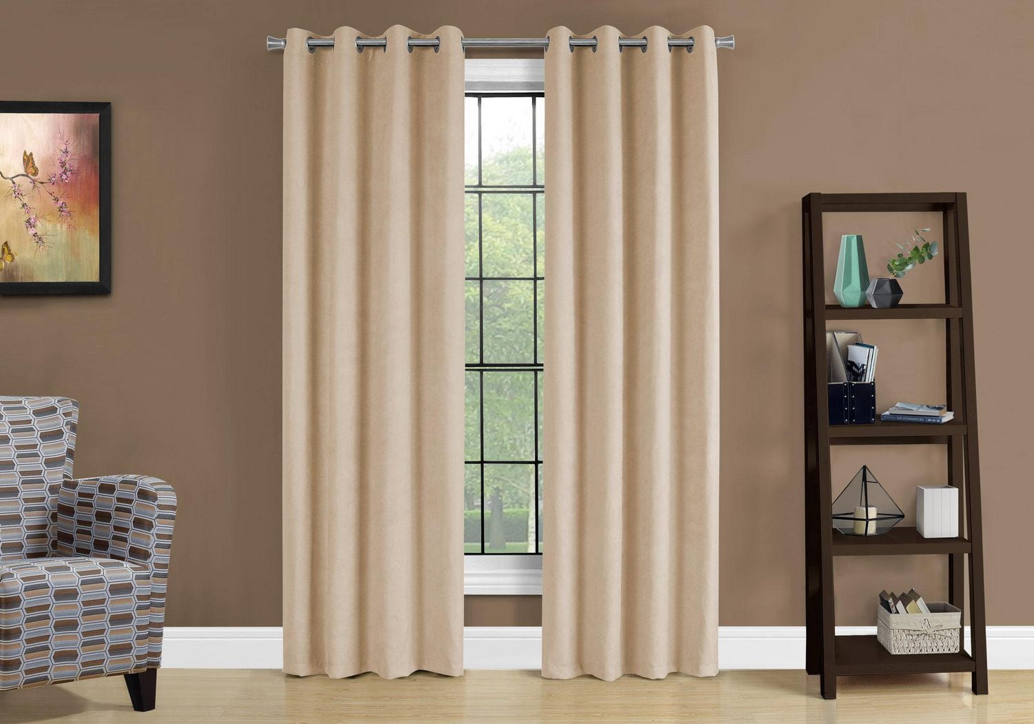 Monarch Specialties Curtain Panel, 2pcs Set, 54"w X 84"l, Room Darkening, Grommet, Living Room, Bedroom, Kitchen, Micro Suede, Polyester, Beige, Contemporary, Modern