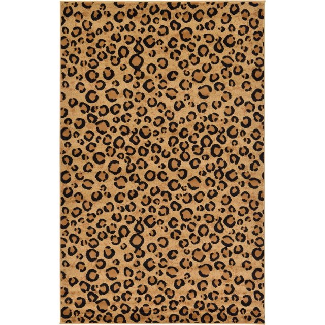 Unique Loom Animal de Collection de la Faune Inspiré de Tapis de Zone de Design Léopard, 5 Pi x 8 Pi, Brun Clair / Noir