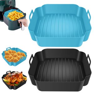 QENWKXZ 2Pcs Air Fryer Silicone Pot with Handle Reusable Air Fryer Liner Heat Resistant Air Fryer Silicone Basket Square Baking Tray Air Fryer Accessories Liners Baking Pan for Air Fryer Oven Microwav
