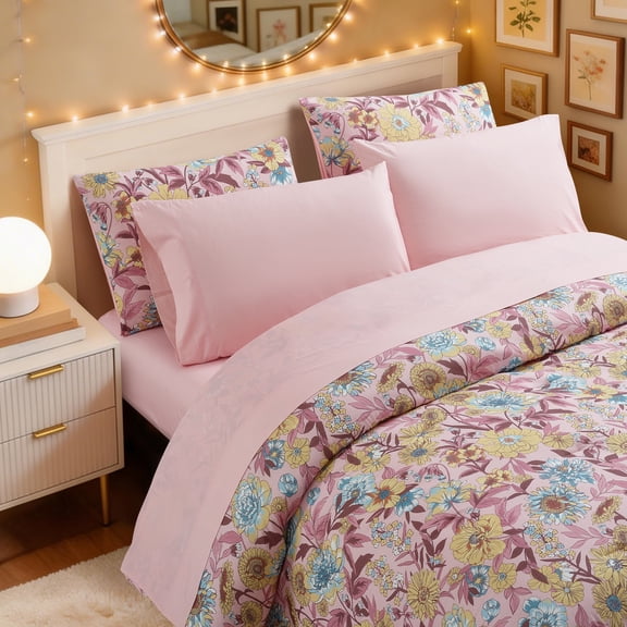 Mainstays Ensemble de draps de couleur unie Double/Grand lit, 4 pièces, Rose, Adulte