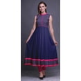 thumbnail image 2 of Bimba Robe Anarkali Bleu Marine à Feuilles, Col Mandarin, Sans Manches, Kurtis pour Femmes, Robe Maxi à Imprimé, Très Grande, 2 of 6