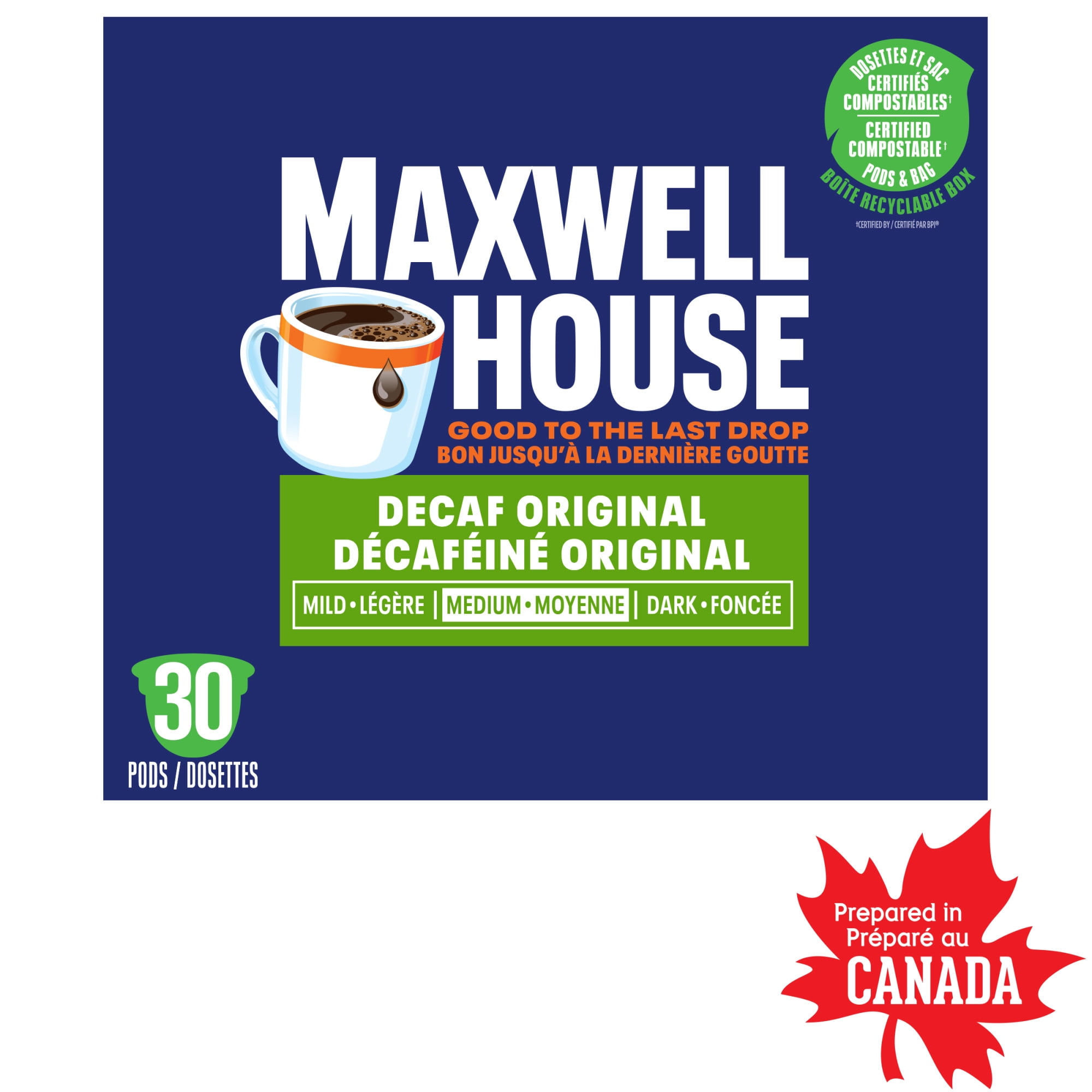 Maxwell House Decaffeinated Coffee Certified Compostable K-Cup® Coffee Pods, 30 Pods, Medium