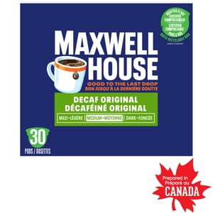 Maxwell House Decaffeinated Coffee Pochettes à café K-Cup® certifiées, 30 Pochettes moyennes