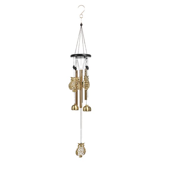 Vintage Metal Wind Chime for Outdoor Patio, Garden & Balcony Decor, Golden Flying Birds Butterflies Owl Hanging Ornament, 28.74 in Length, Easy to Install