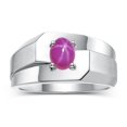 thumbnail image 1 of RYLOS Men's Rings 14K White Gold Ring Classic Solitaire 7X5MM Oval Shape Gemstone Designer Band Star Ruby July Birthstone Rings For Men Size 8, 1 of 7