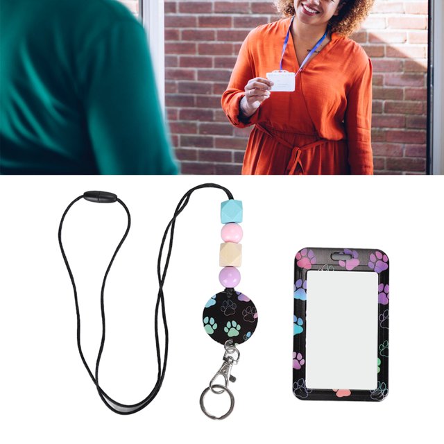 Zaqw Cordon Perlé Transparent Ajustable avec Porte-Identité, Couleurs Assorties