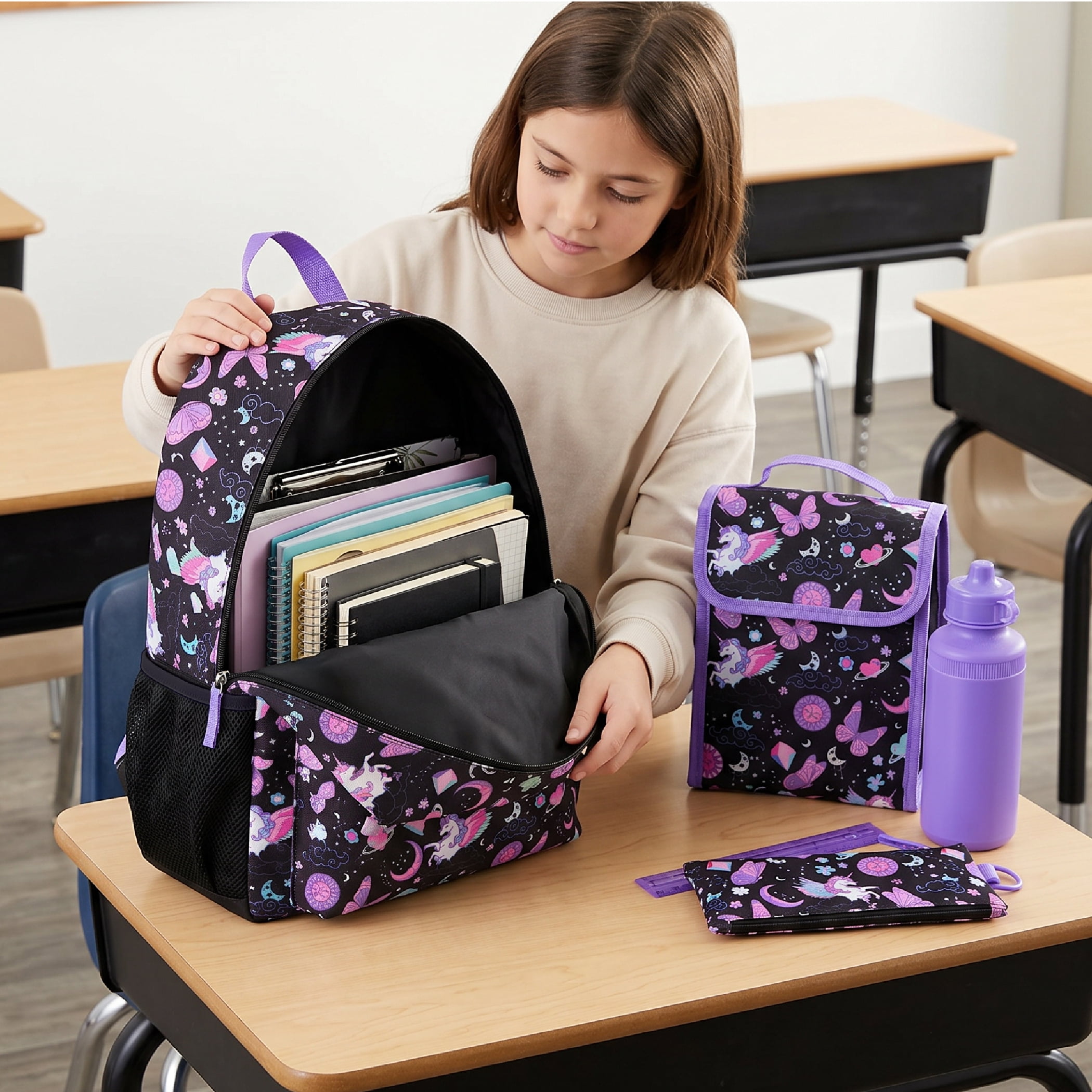 Ensemble Sac à Dos Jetstream 5 Pièces avec Sac à Lunch, Trousse, Règle et Gourde