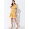 thumbnail image 2 of Unique Bargains Women's Square Neck Pastel Solid Dressess Ruffle Short Sleeve Above Knee Tiered Dress Yellow XS, 2 of 5