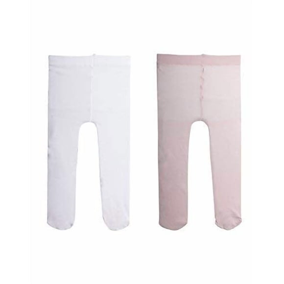 Calzitaly 2 Paires - Collants Semi-Opaques en Microfibre pour Bébé Fille / Collants pour Nouveau-Né / 40 Den / 3 à 24 Mois / Bas Italien / (12 Mois 1 Paire Blanc + 1 Paire Rose)