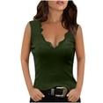 thumbnail image 1 of Pompotops Mode Femmes Décontracté Uni Manches Courtes Col en V Dentelle Gilet Blouse Hauts, 1 of 4