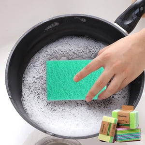 JWshufel 10pc Heavy Duty Scrub Pad Sponge for Kitchen and Dishwasher No-scratch Reusable Scouring Pads Cleaning Tools Multi Purpose Household Use Easy to Clean Green Mesh