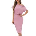 thumbnail image 2 of Gspmoly Robes pour Femmes, Mode Été Robe Décontractée pour Femmes à Manches Courtes, Épaules Dénudées, Longueur Genou, Robes de Travail pour Femmes Offres des Fêtes, 2 of 7