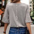 thumbnail image 4 of Pompotops Blouse d'Été Décontractée pour Femme à Manches Trois-Quarts, Col Rond, Hauts Unis, T-Shirt en Solde, 4 of 7