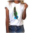 thumbnail image 1 of LSLJS T-Shirts pour Femmes Mode Femmes T-Shirt à Manches Courtes Imprimé Plume Haut Décontracté Tee Blouse, 1 of 3