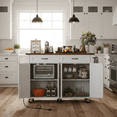 thumbnail image 1 of Homy Casa 53 Inch Farmhouse Style Kitchen Island with Power Outlet, Foldable Countertop, Spice Rack, Drawers, and Wheels – White, 1 of 9