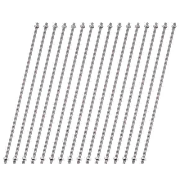 Unique Bargains 16 PCS 8/32 Inch M4 Threaded Rods Studs with Hex Nuts, 200mm Length 304 Stainless Steel Fully Rod and Hex Nuts