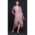 thumbnail image 4 of Bimba Cotton Pink Ranunculus & Chrysanthemum Floral Printed Ladies Asymmetrical Pocket ShiftDressShort Sleeve V Neck MidiDress-XX-Large, 4 of 4