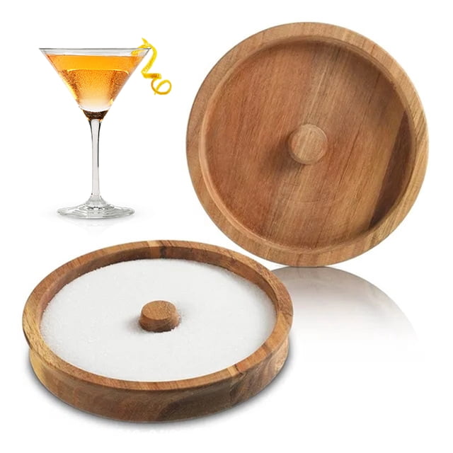 Wooden Margarita Salt Rimmer for Cocktails Flavor Jar Salt Dip Cocktail Sugar Dispenser Juice Condiment Box Round Tray
