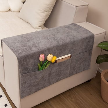 SuoKom Couch Arm Covers,Pet Armchair Slipcover for Couch with 3 Pockets for Tv Remote Control锛孨on-Slip Sofa Arm Covers Washable Sofa Armrests Covers for Living Room