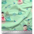 thumbnail image 1 of Soimoi Green Poly Georgette Fabric Snowman & Tree Christmas Fabric Prints By Yard 52 Inch Wide, 1 of 5
