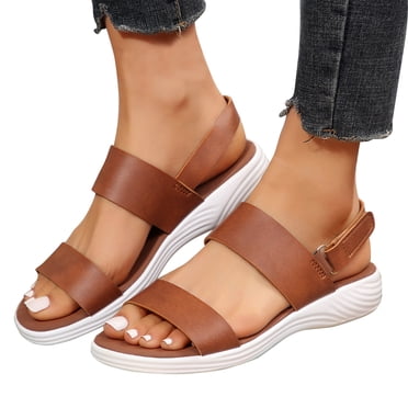 Pisexur Women Shoes Women's Double Delt Sports Sandals Sports Summer Glamour Black Leather Leisure Adhesive Sandals on Clearance