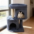 thumbnail image 2 of Costway 26" Small Cat Tree with Large Padded Plush Perch, 2 Condos, Sisal Scratching Posts Dark Gray, 2 of 10