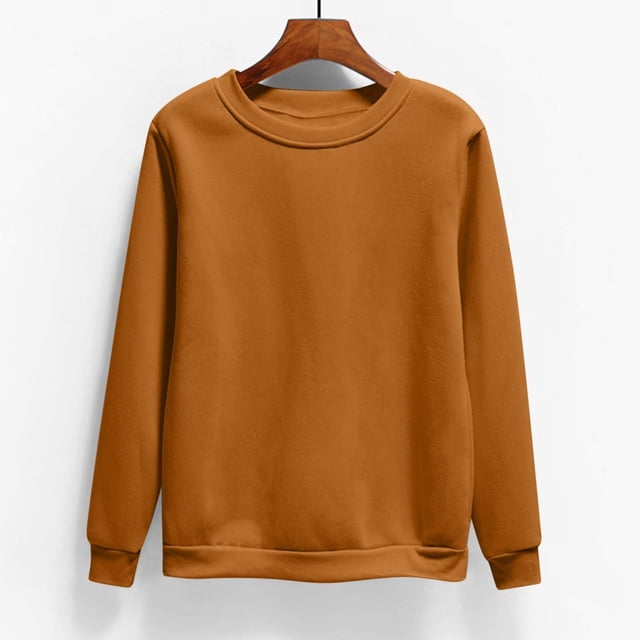 cllios Chandails en Molleton à Col Rond pour Femmes, Chemises à Manches Longues Surdimensionnées, Blouses Basiques Couleur Solique, Chandail Léger Automne 2024, Tunique Décontractée, Chandail d'Entraînement Preppy
