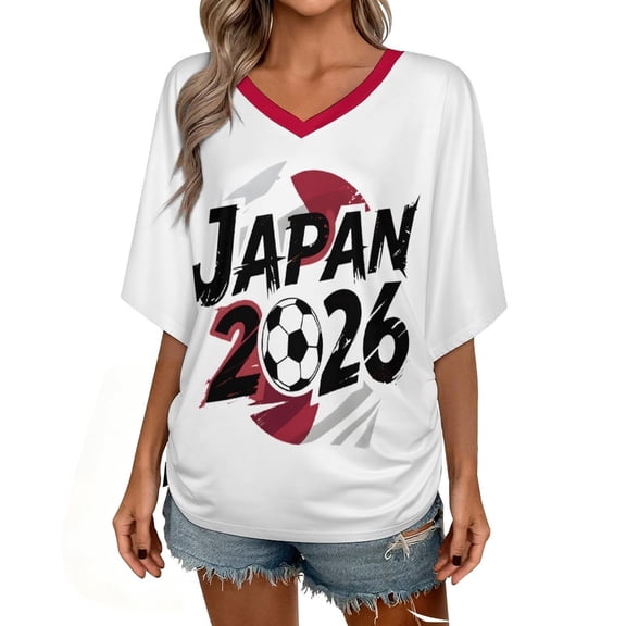 Ramiter Chandails de Soccer Cup 2026 pour Femmes, Coupe Ample, Maillot du Mexique, Maillots du Brésil, Y2K, Col en V, Hauts de Fan de Soccer (Blanc, TG)