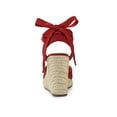 thumbnail image 2 of BLISSFUL STEP Chaussures pour Femmes Sandales Espadrilles à Talon Compensé Haut Bout Rond Rouge 5,5, 2 of 8