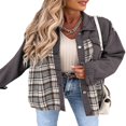 thumbnail image 1 of SHEWIN Women‘s Denim Jacket Plaid Patchwork Shacket Long Sleeve Button Down Oversized Jean Jacket Coat Green, 1 of 6