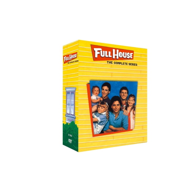 Full House: The Complete Series Collection (DVD) in a bright yellow box featuring the cast photo on the front. A classic sitcom about Danny Tanner raising his three daughters with help from family and friends. Ideal for fans of comedy and nostalgic TV shows.