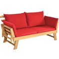 thumbnail image 4 of Gymax Causeuse de Patio Réglable avec Cadre en Bois d'Acacia, Coussins Rouges, 4 of 9
