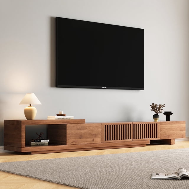 NessCarsti Mid-Century Modern TV Stand for 100" TVs, 78.54"-103"Walnut Console with Storage