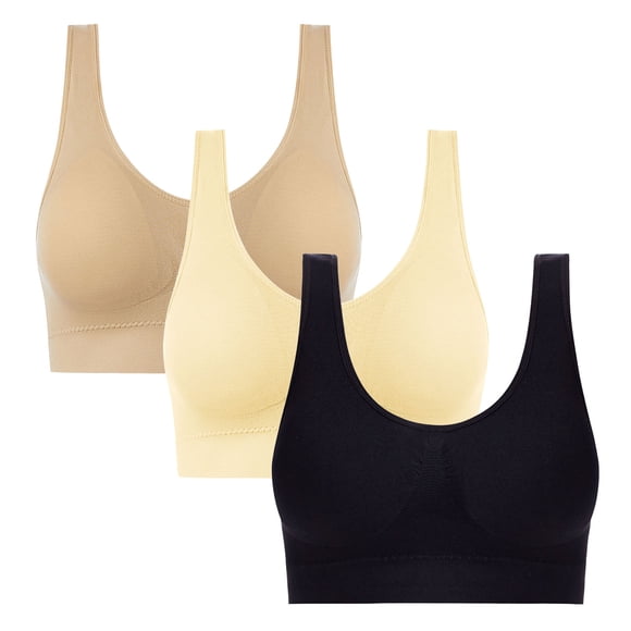 FAVIPT Women's Bralettes Push Up Traceless Underwear Mesh Breathable Removable Pads Bralette Wireless Pack of 3 Bras Khaki,S