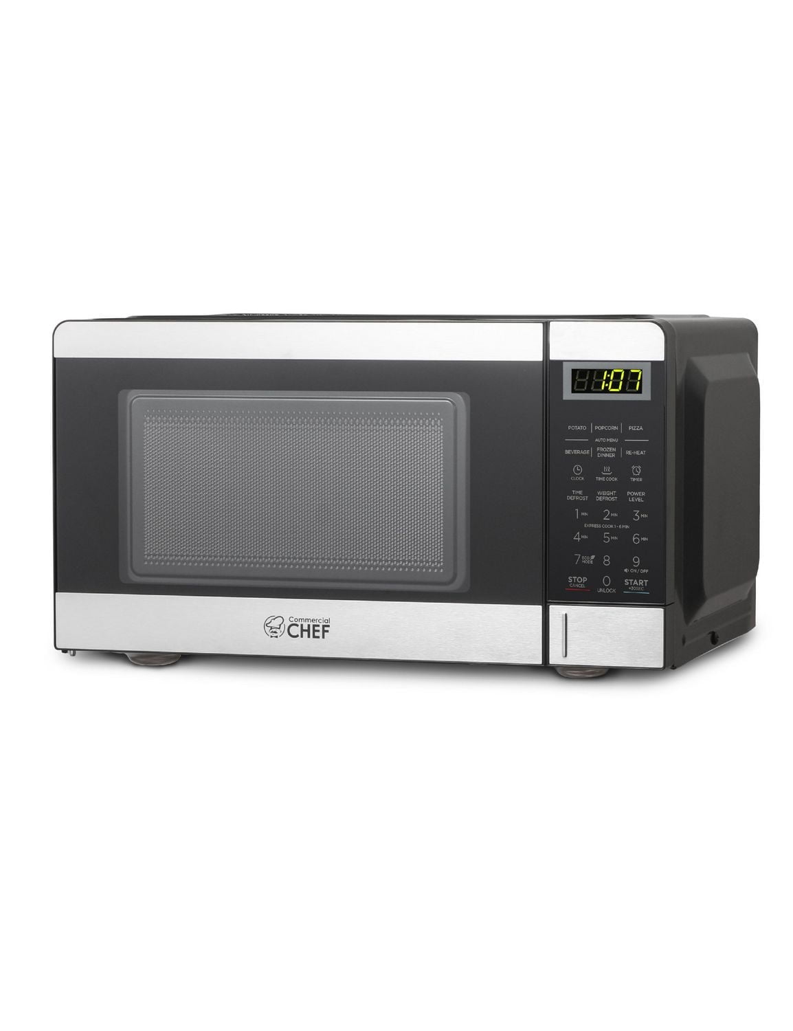 COMMERCIAL CHEF 0.7 Cubic Foot Microwave with 10 Power Levels, Small Microwave with Push Button, 700W Countertop Microwave up to 99 Minute Timer and Digital Display, Stainless Steel