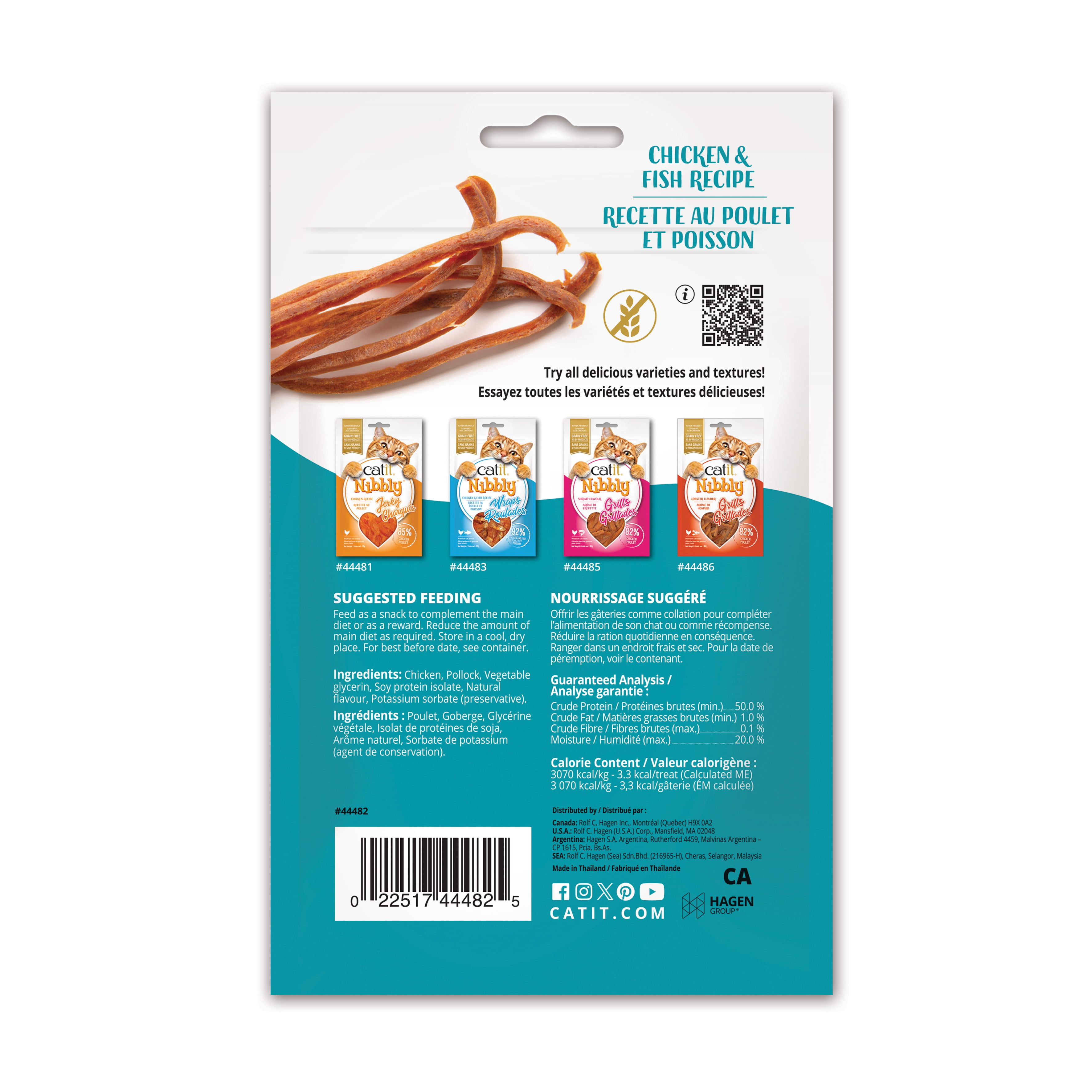 Catit Nibbly Jerky Recette au Poulet et Poisson Gâteries Cat, 30g