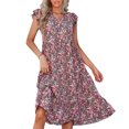 thumbnail image 2 of Robe Mini à Volants Imprimé Floral d'Été pour Femmes Manches Cloche Taille Élastique Décontractée Ligne A Robe de Plage, 2 of 6
