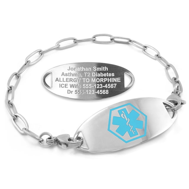 MedicEngraved Stainless Steel Custom Medical Alert Bracelet - 4mm Paperclip Link