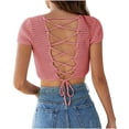 thumbnail image 4 of Square Neck Crop Tops for Women Short Sleeve Crochet Knit Going out Tops Basic Slim Cropped T Shirts, 4 of 4