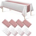 thumbnail image 1 of MesaSe 1 Pack Plastic Table Cloth Cover + 1 Pack Satin Table Runner for Parties  Disposable Tablecloth for Rectangle Tables  Birthday Wedding Graduation Mather Valentine‘s Day Christmas P, 1 of 8