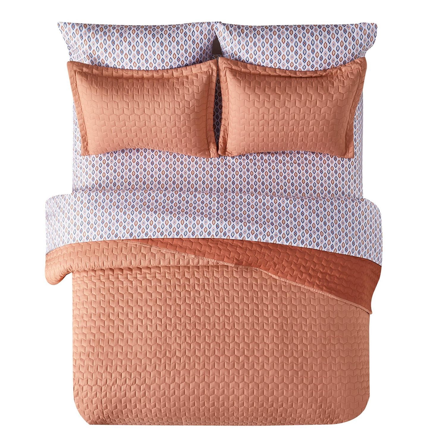 Mainstays Ensemble courtepointe et drap-housse légers tout-en-un - 7pièces, Grand Lit, Corail