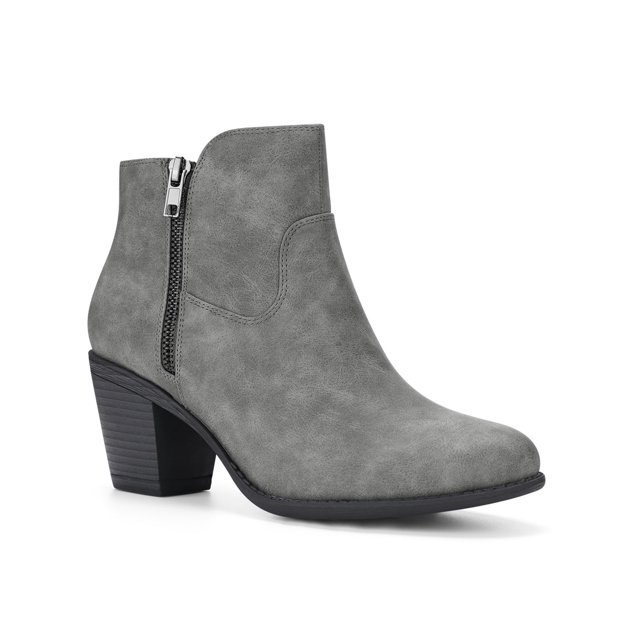 Unique Bargains Bottines à Talon Bloc Empilé à Bout Rond avec Fermeture Éclair pour Femmes