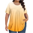 thumbnail image 1 of Olyvenn Hauts Grande Taille pour Femmes, devant Plissé, Col Ras du Cou, Manches Courtes, Chemisiers Dégradés, Tuniques d'Été 2025, Chandails Fluides, T-Shirts Orange TG, 1 of 6
