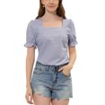 thumbnail image 1 of INSPIRE CHIC Blouse Haut à Carreaux pour Femme à Encolure Carrée à Manches Courtes TP Noir, 1 of 6