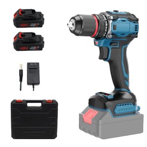 Mistaha 21V Perceuse à main électrique au lithium avec moteur brushless, kit de tournevis ménager à deux vitesses - US/EU/AU/UK Options de prise, 1200mAh Batterie, 10MM Chuck, recharge double puissance, métal + ABS Construire,