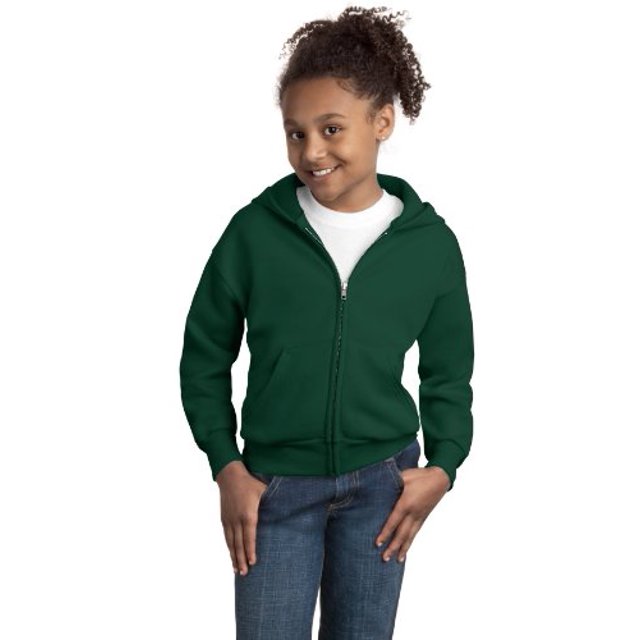 Girls Comfortblend EcoSmart Full-Zip Hooded Sweatshirt, Small, DP Forest