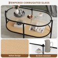 thumbnail image 3 of EastVita 2-Tier Rattan Coffee Table,Boho Oval Coffe Table with TempeRed Glass Top,Farmhouse Water-Wave Glass Metal Tea Center Tables Storage Shelf Decor for Living Room Office Home - Black, 3 of 8