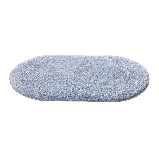 keepw Stylish And Easy To Clean Bath Mat Non-slip And Soft Any Room Bathroom Carpet Bathroom Rugs Floor Rug Rug Mat in grey blue. This oval-shaped bath mat features a soft polyester texture with a non-slip backing for safety. Measuring approximately 30x50cm (11.81x19.68 inches), it is suitable for bathrooms, bedrooms, or living rooms. The mat is easy to clean and complements modern decor.
