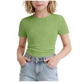 thumbnail image 1 of Yanlir Girls Ribbed Lace Trim Fitted Round Neck Short Sleeve Tee 1 Pack Summer for Kids 5 -16 Years Soft Summer Fashion Crewneck Tees Basic Tops, 1 of 7